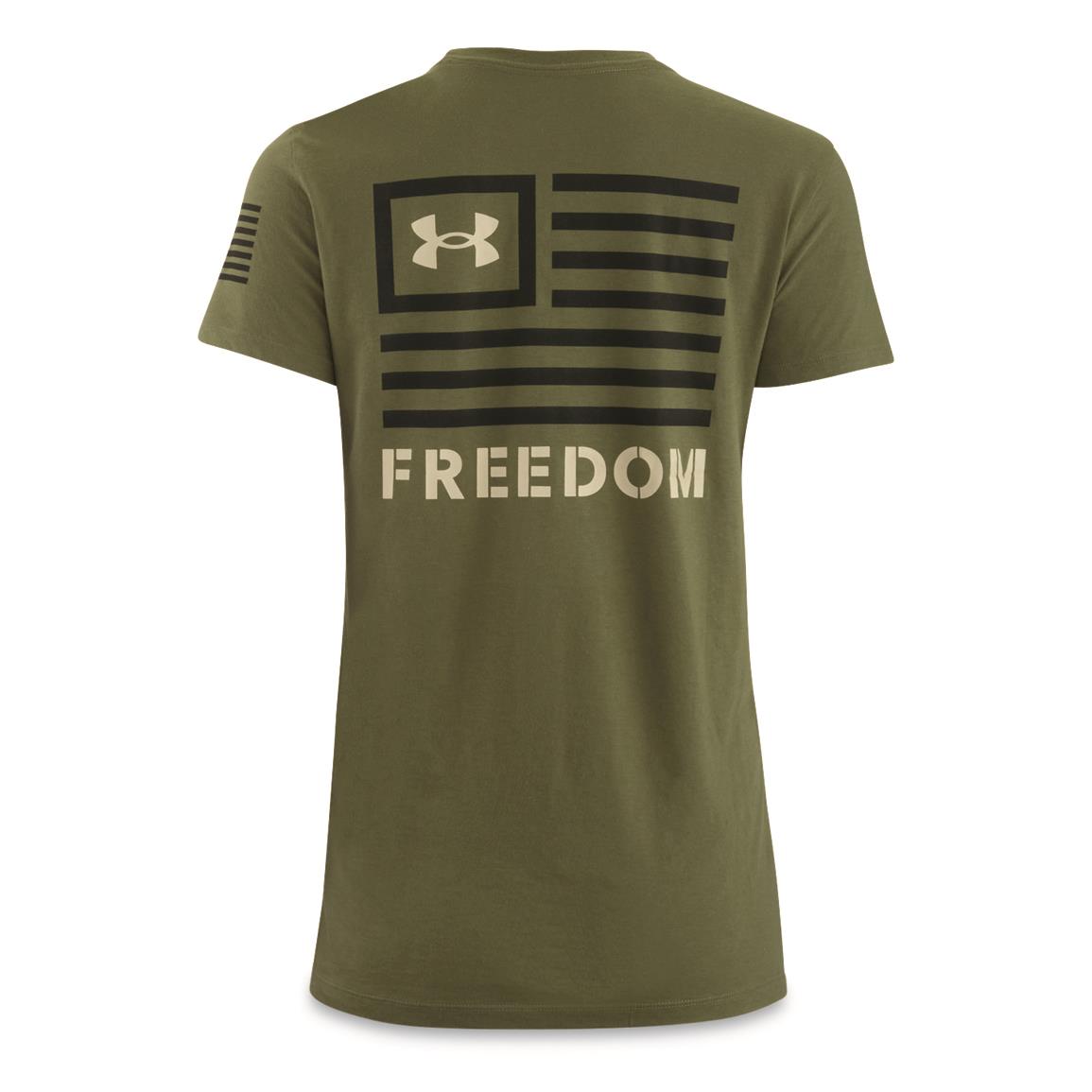 Under Armor Women's Freedom Banner T Shirt, Marine OD Green/Black