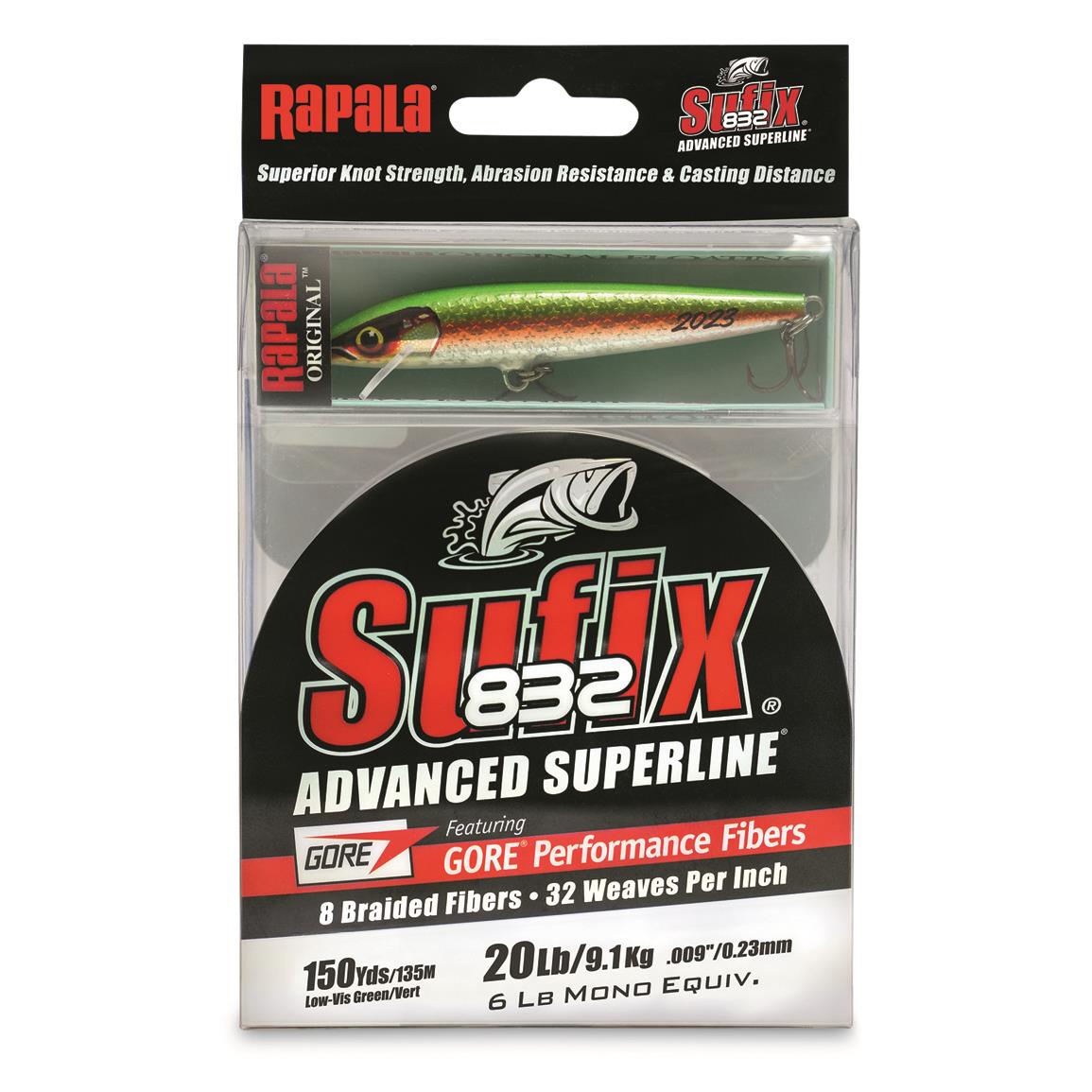 Sufix 832 Advanced Braid Superline with Rapala Limited Edition Original Floater Lure, Green