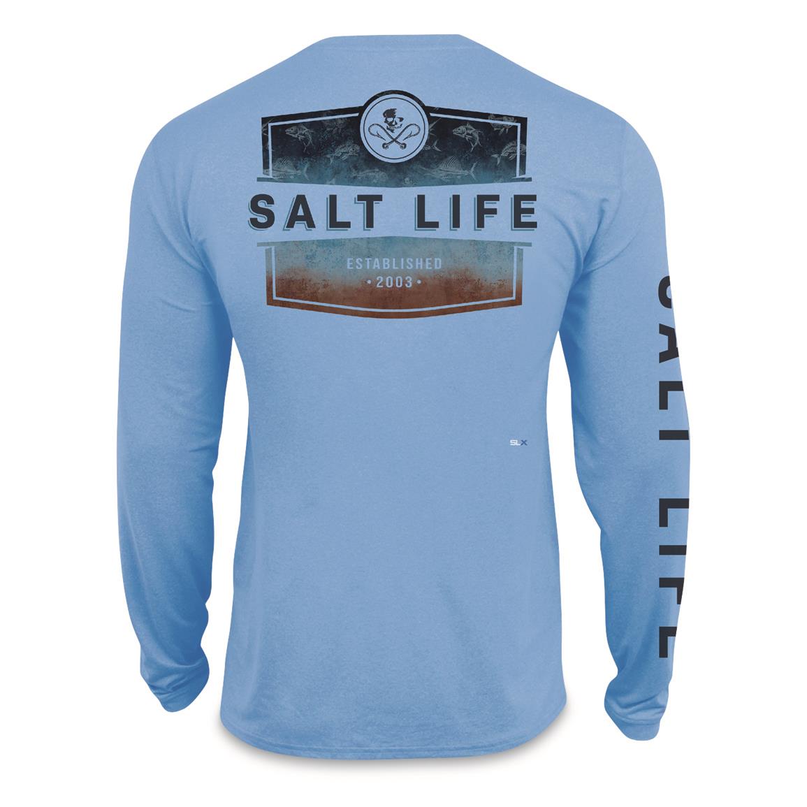 Salt Life Men's Ameritude Long Sleeve SLX UVapor Tee, Azure Heather