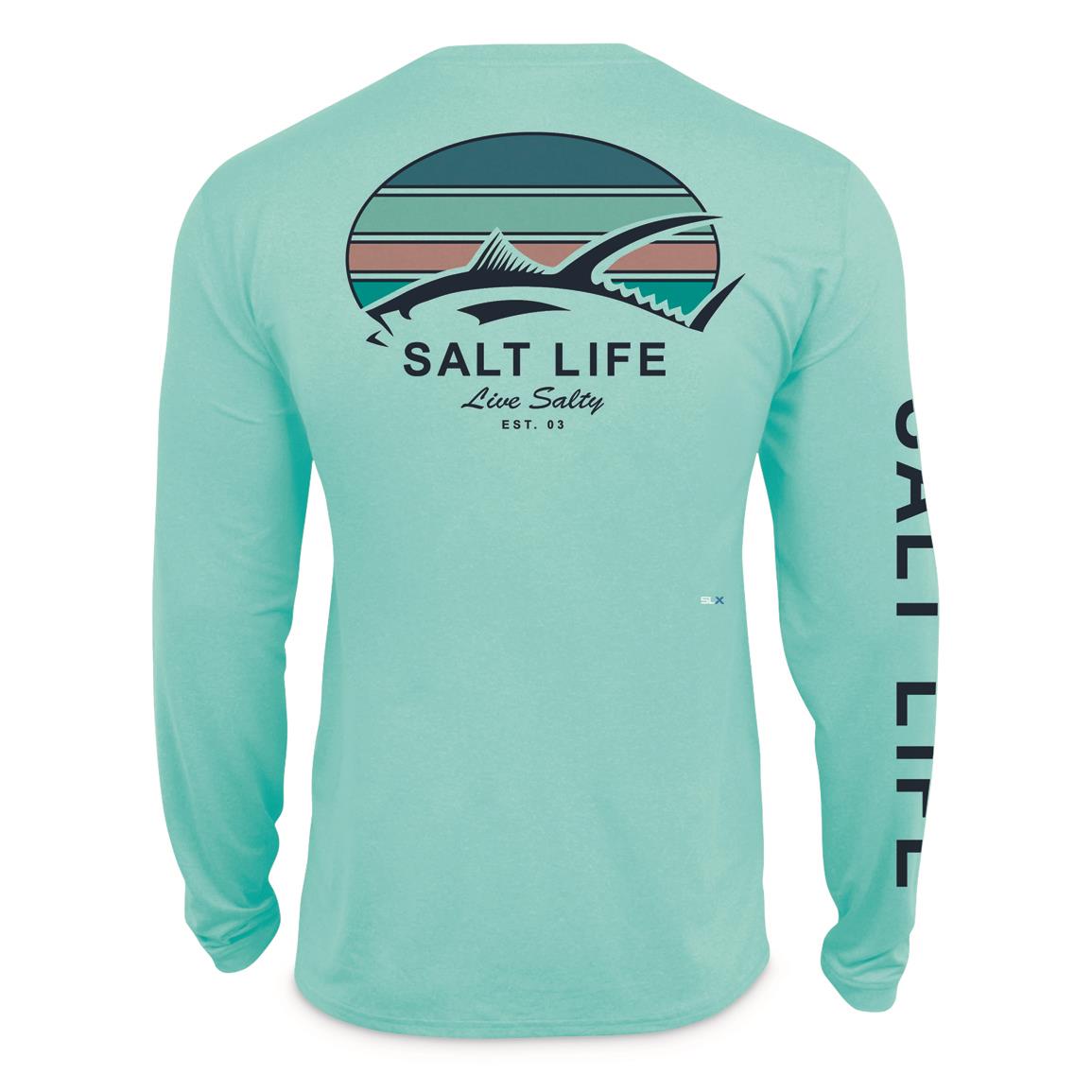 Salt Life Men's Tuna Tribe Long Sleeve SLX UVapor Tee, Lt.aruba Heather