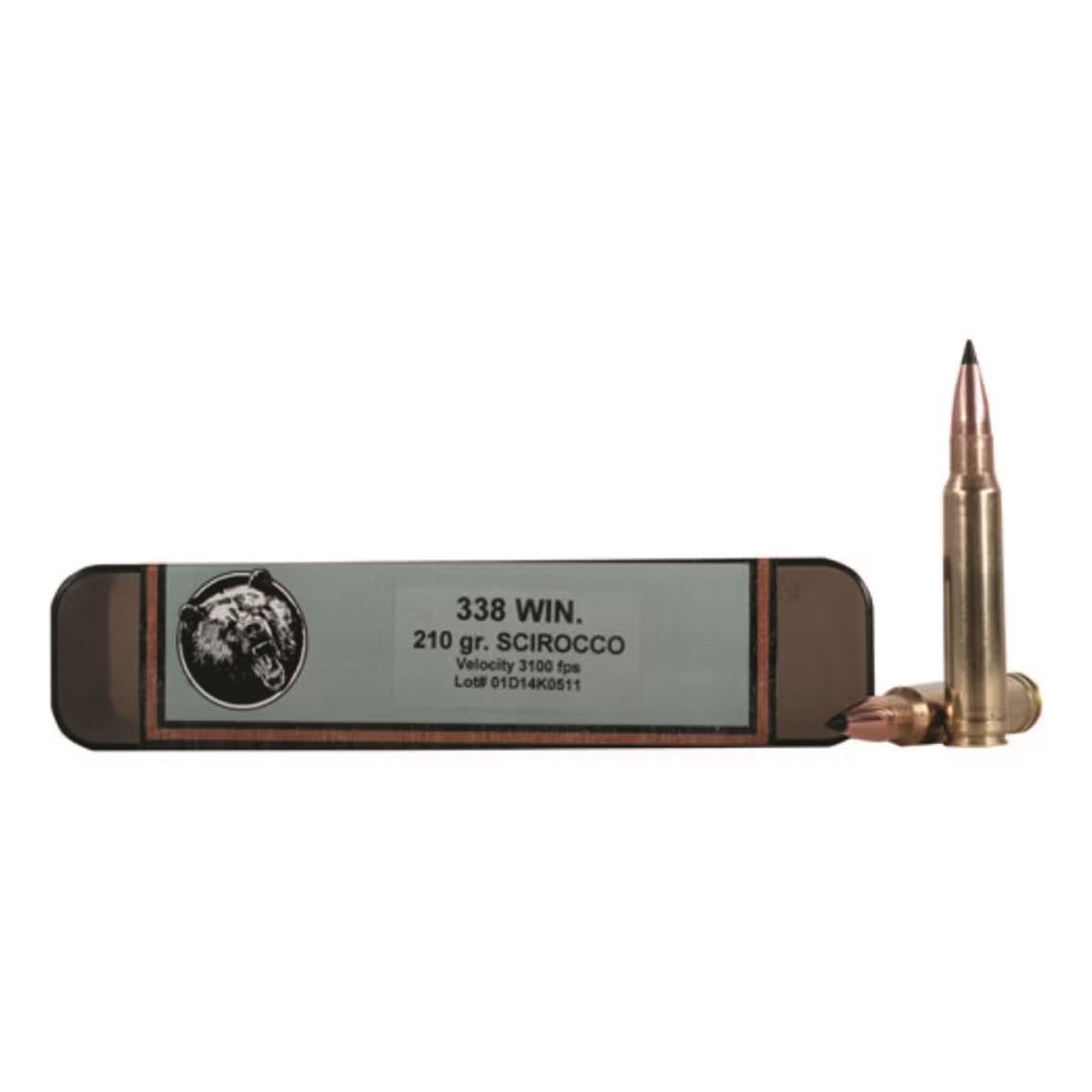 Grizzly Cartridge Co., .338 Win. Mag., Swift Scirocco Polymer-Tip BT, 210 Grain, 20 Rounds