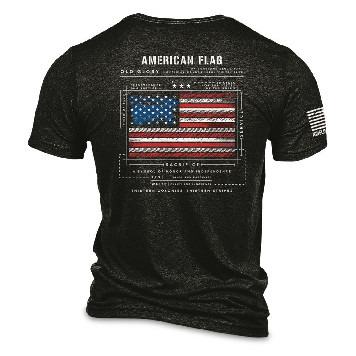 Nine Line Men's American Flag Schematic Short Sleeve Tee, Black/charcoal