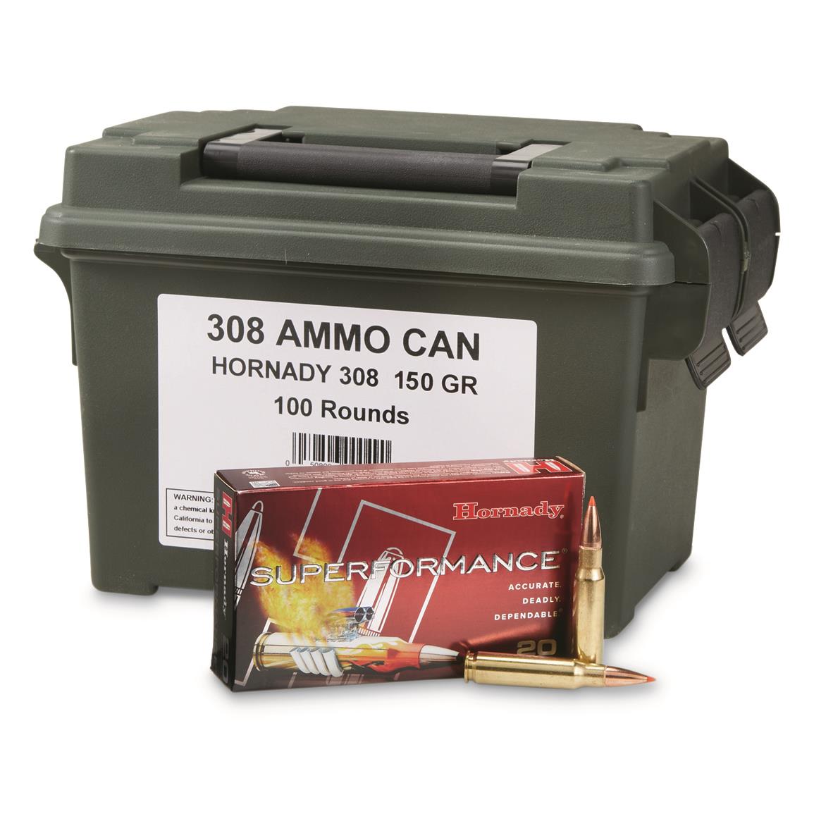 Hornady Superformance, .308 Winchester, SST, 150 Grain, 100 Rds. w/Polymer Ammo Can