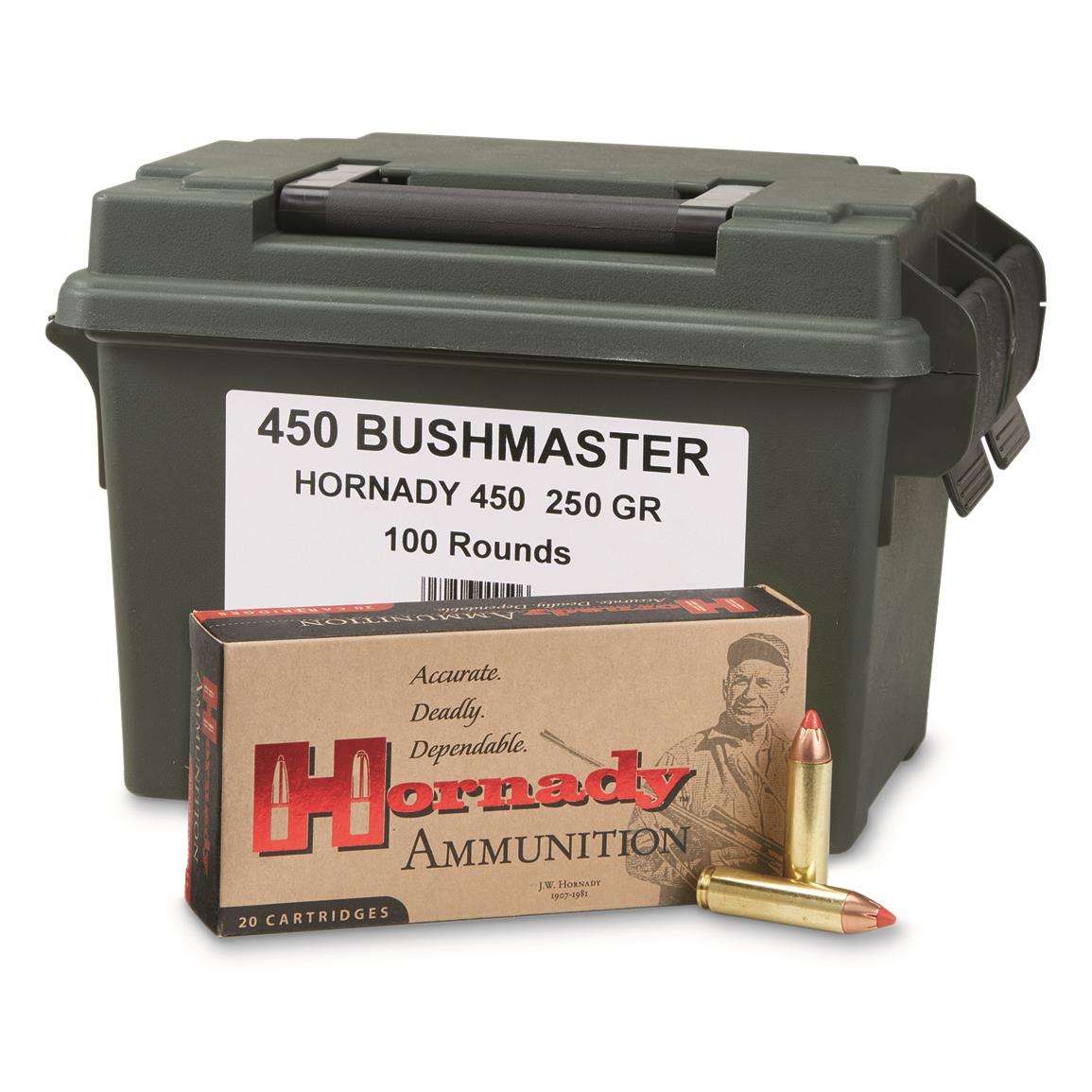 Hornady Custom, .450 Bushmaster, FTX, 250 Grain, 100 Rds. w/Polymer Ammo Can
