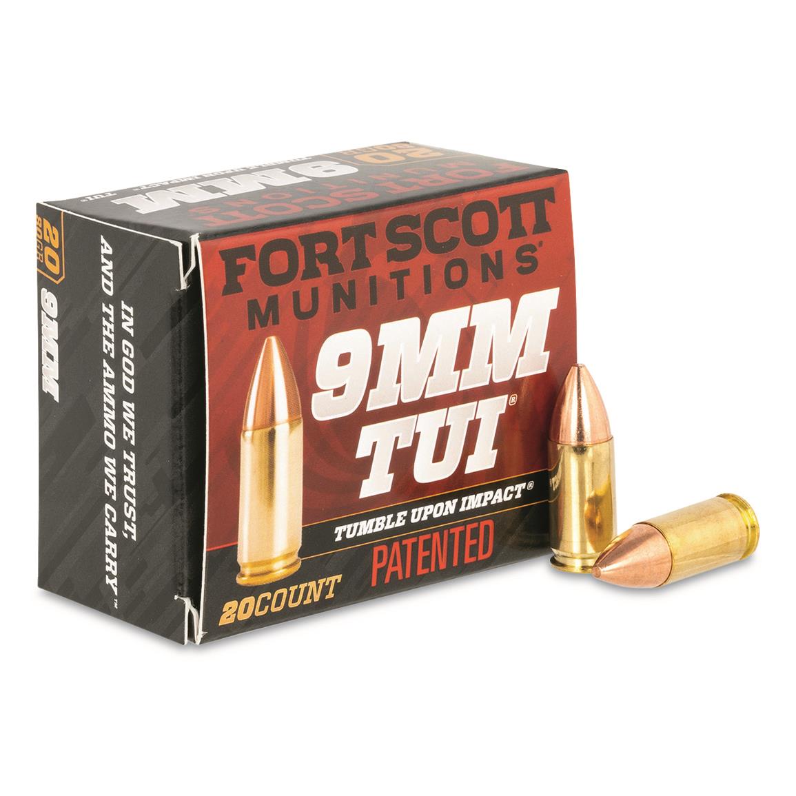 Fort Scott Tumble Upon Impact Ammo, 9mm, SCS, 80 Grain, 20 Rounds