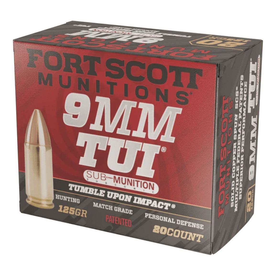 Fort Scott Tumble Upon Impact Sub-Munition Subsonic, 9mm, SCS, 125 Grain, 20 Rounds