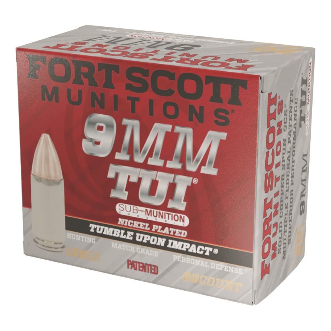 Fort Scott Tumble Upon Impact Sub-Munition Subsonic Nickel-Plated, 9mm, SCS, 125 Grain, 20 Rounds