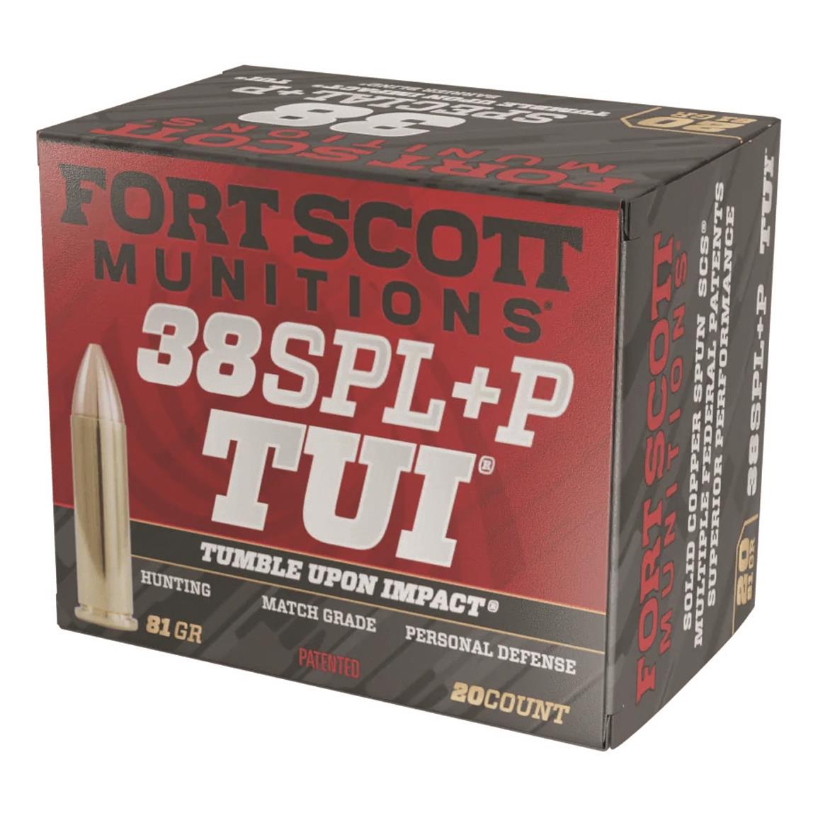 Fort Scott Tumble Upon Impact Ammo, .38 Special +P, SCS, 81 Grain, 20 Rounds