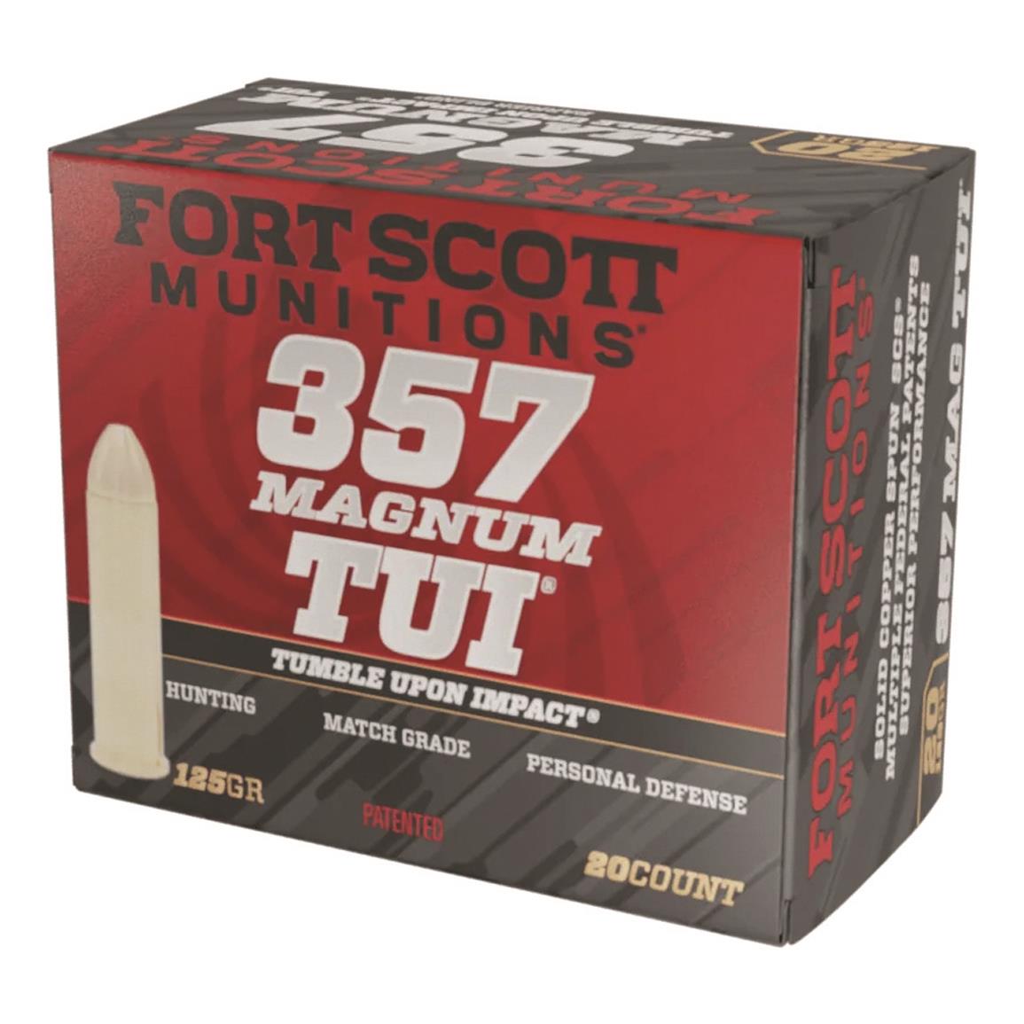 Fort Scott Tumble Upon Impact Ammo, .357 Magnum, SCS, 125 Grain, 20 Rounds