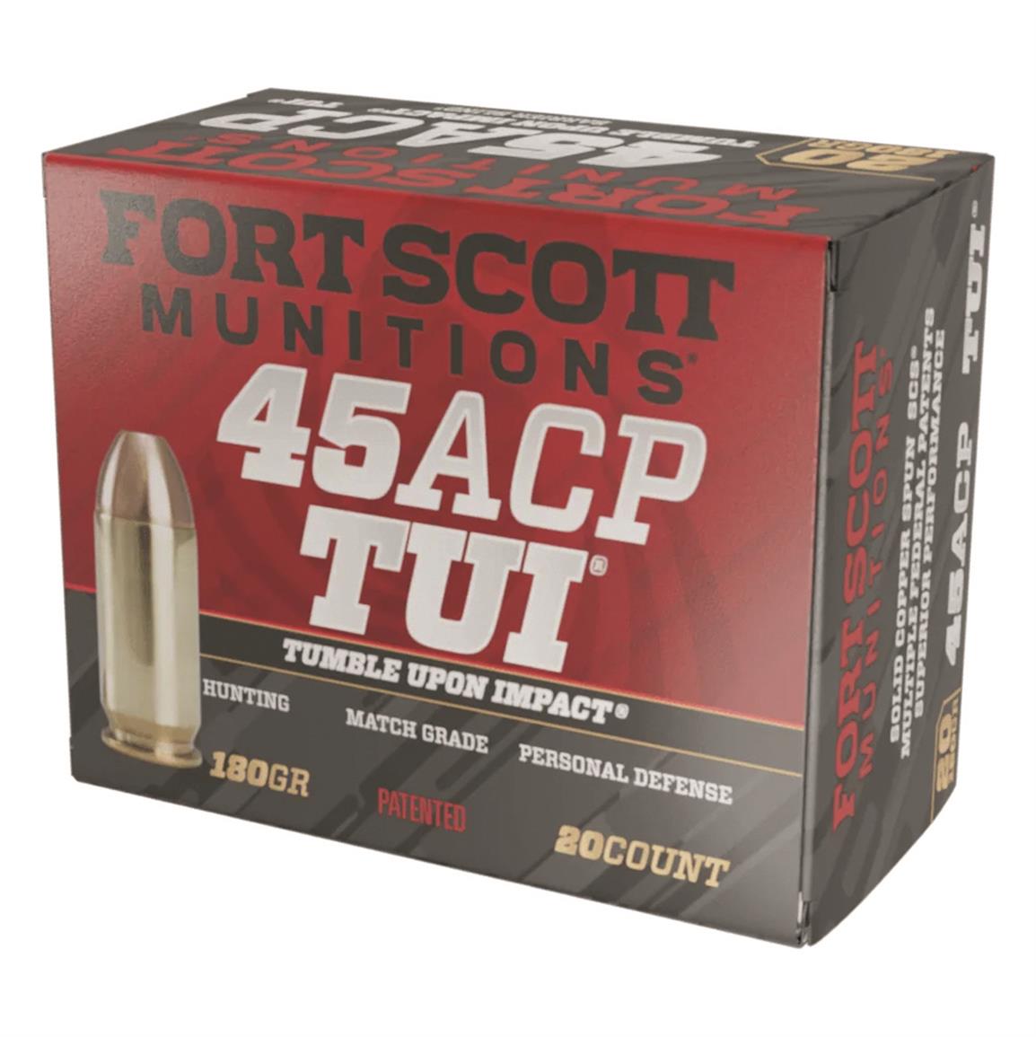 Fort Scott Tumble Upon Impact Ammo, .45 ACP, SCS, 180 Grain, 20 Rounds