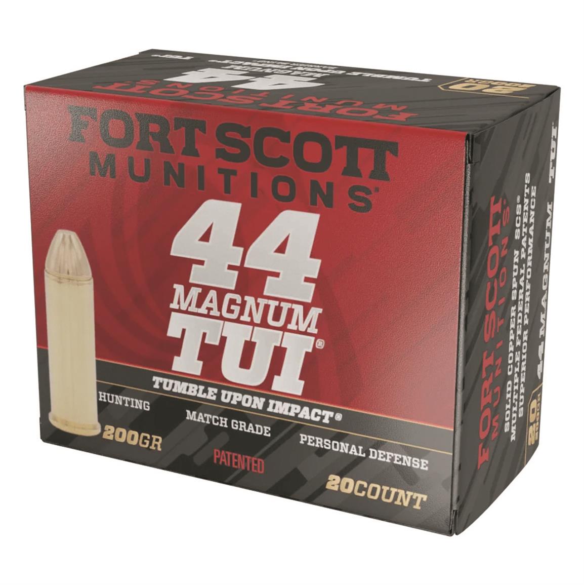 Fort Scott Tumble Upon Impact Ammo, .44 Magnum, SCS, 200 Grain, 20 Rounds
