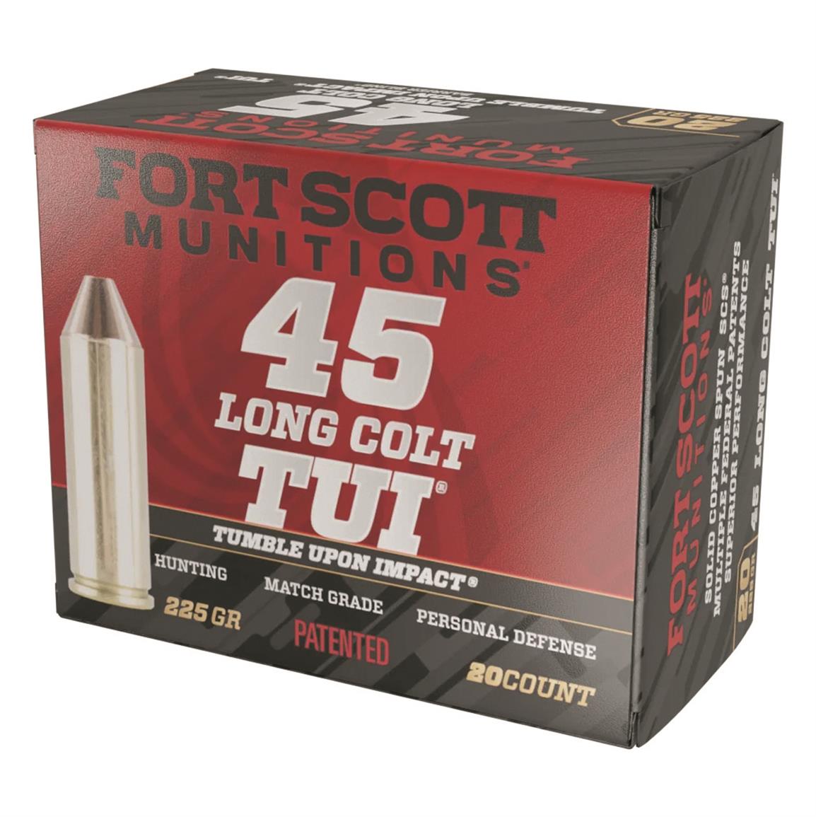 Fort Scott Tumble Upon Impact Ammo, .45 Colt, SCS, 225 Grain, 20 Rounds