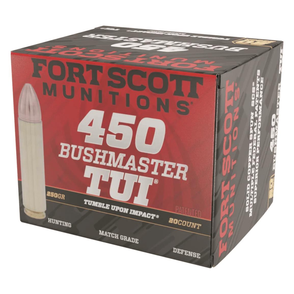 Fort Scott Tumble Upon Impact Ammo, .450 Bushmaster, SCS, 250 Grain, 20 Rounds