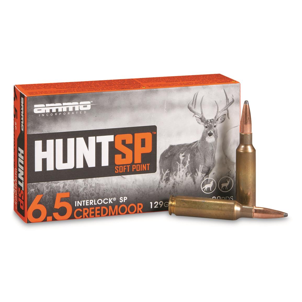 Ammo Inc. HUNT SP, 6.5mm Creedmoor, Hornady InterLock SP, 129 Grain, 20 ...