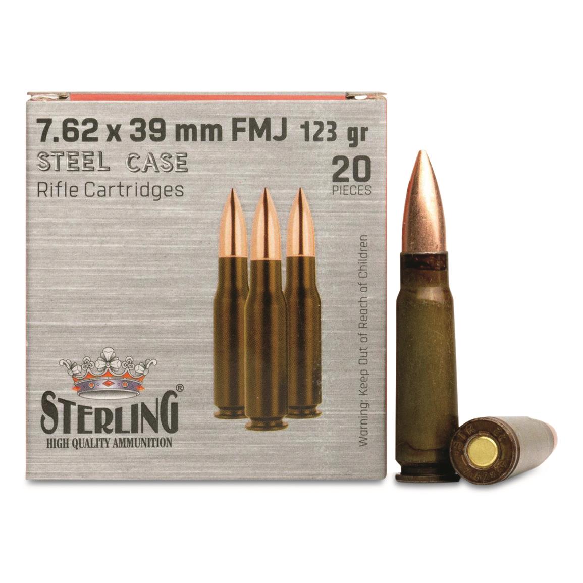 Sterling Steel Case, 7.62x39mm, FMJ, 123 Grain, 20 Rounds