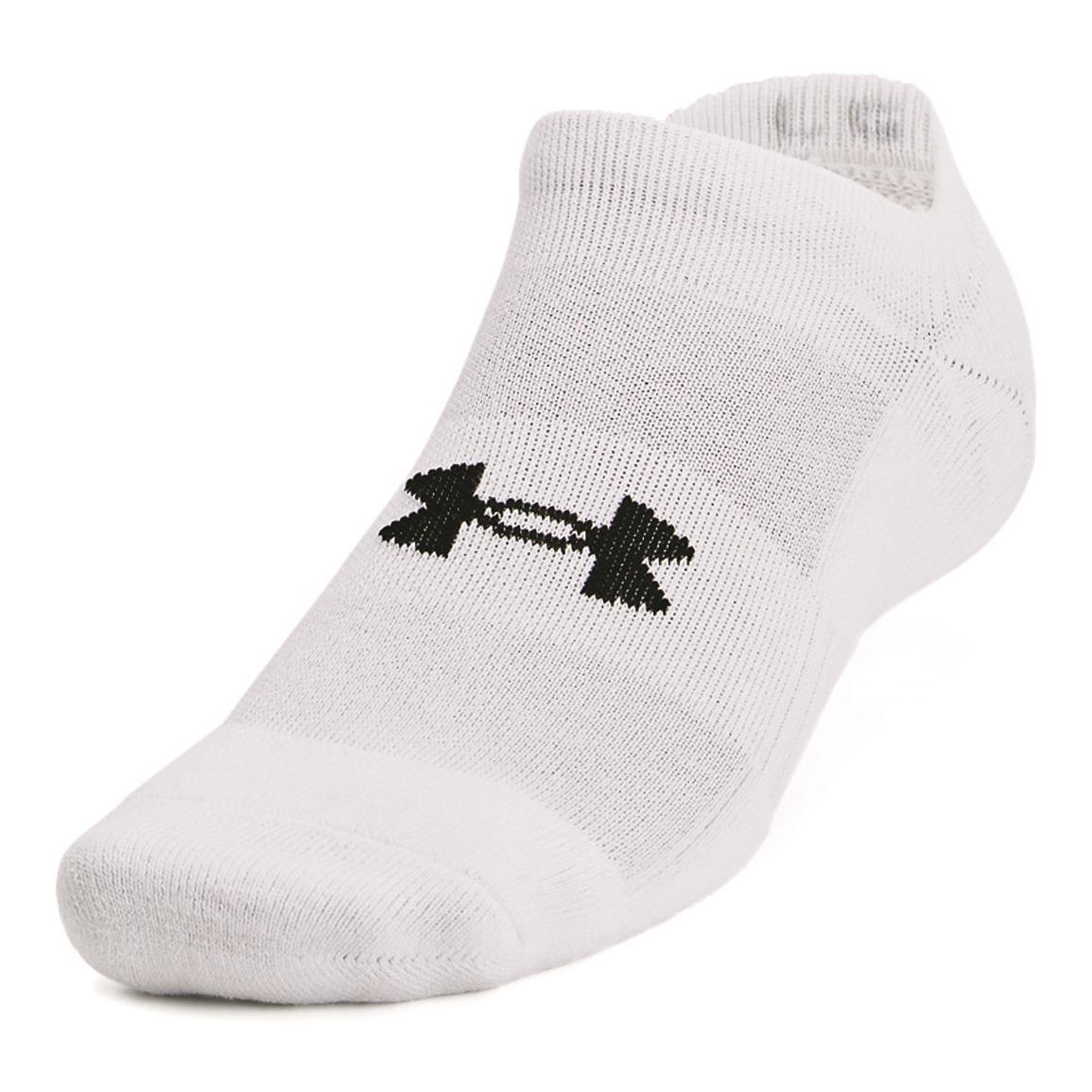 Under Armour Men's Training Cotton No Show Golf Socks – 6 Pack, Large, White/White/Black