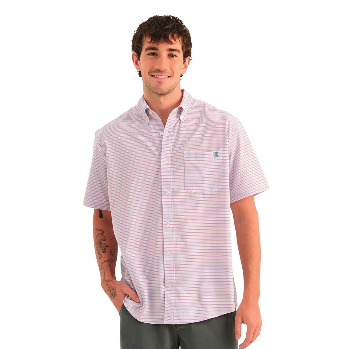 Huk Kona Harbor Mist Short-Sleeve Button-Down Shirt - Mineral Red - M