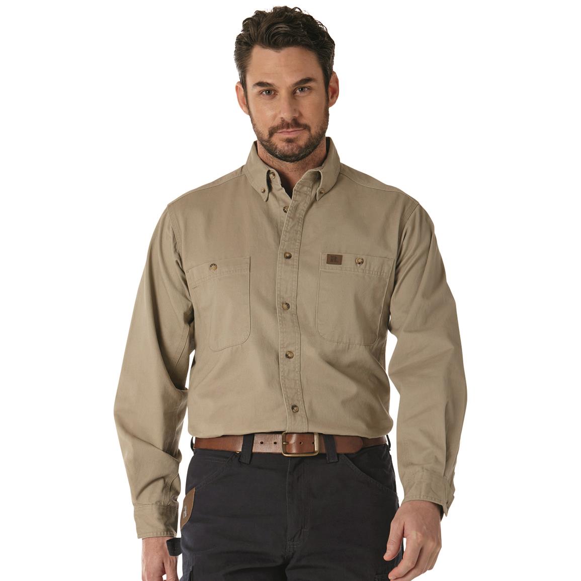 Wrangler RIGGS Workwear Long Sleeve Button Down Solid Twill Work Shirt