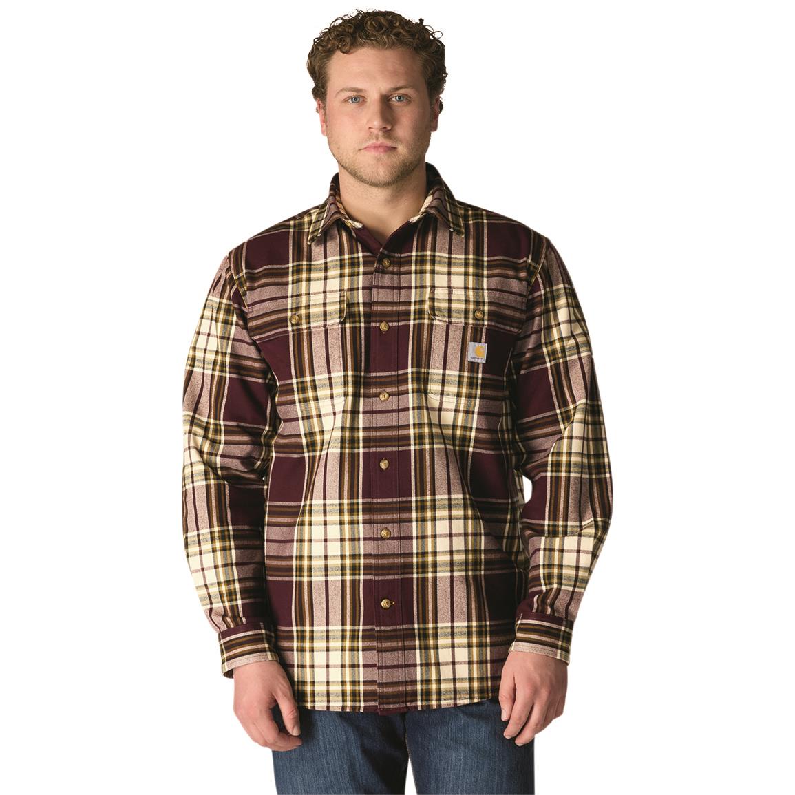 Carhartt Loose-Fit Heavyweight Long-Sleeve Flannel Shirt for Men - Port