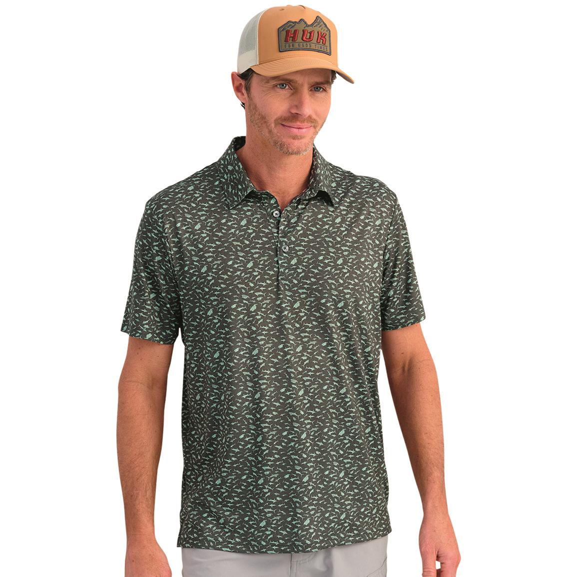HUK KC Print Pursuit Performance Polo - Volcanic Ash Mini Fish M