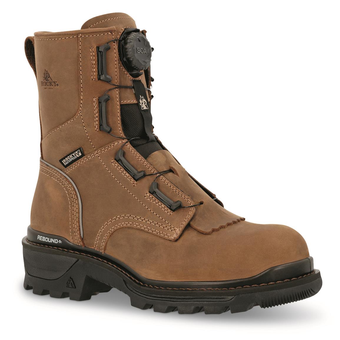 Rocky Rams Horn Logger Composite Toe Work Boot RKK0477 - Brown, Lace-up, Durable Leather