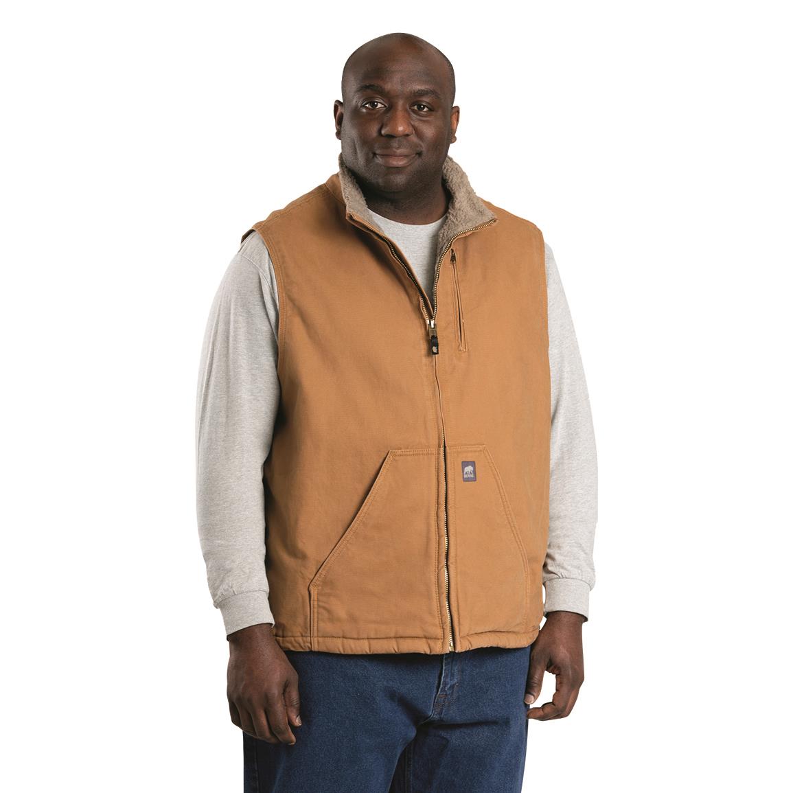 Berne Canyon Sherpa Lined Mens Fleece Lined Heavyweight Big and Tall Fleece Vest, 2x-large Tall, Brown