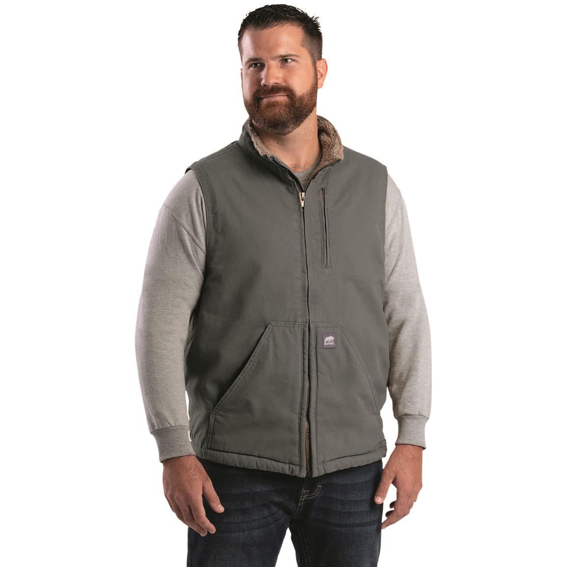 Berne Canyon Sherpa Lined Mens Fleece Lined Heavyweight Big and Tall Fleece Vest, 5x-large, Gray