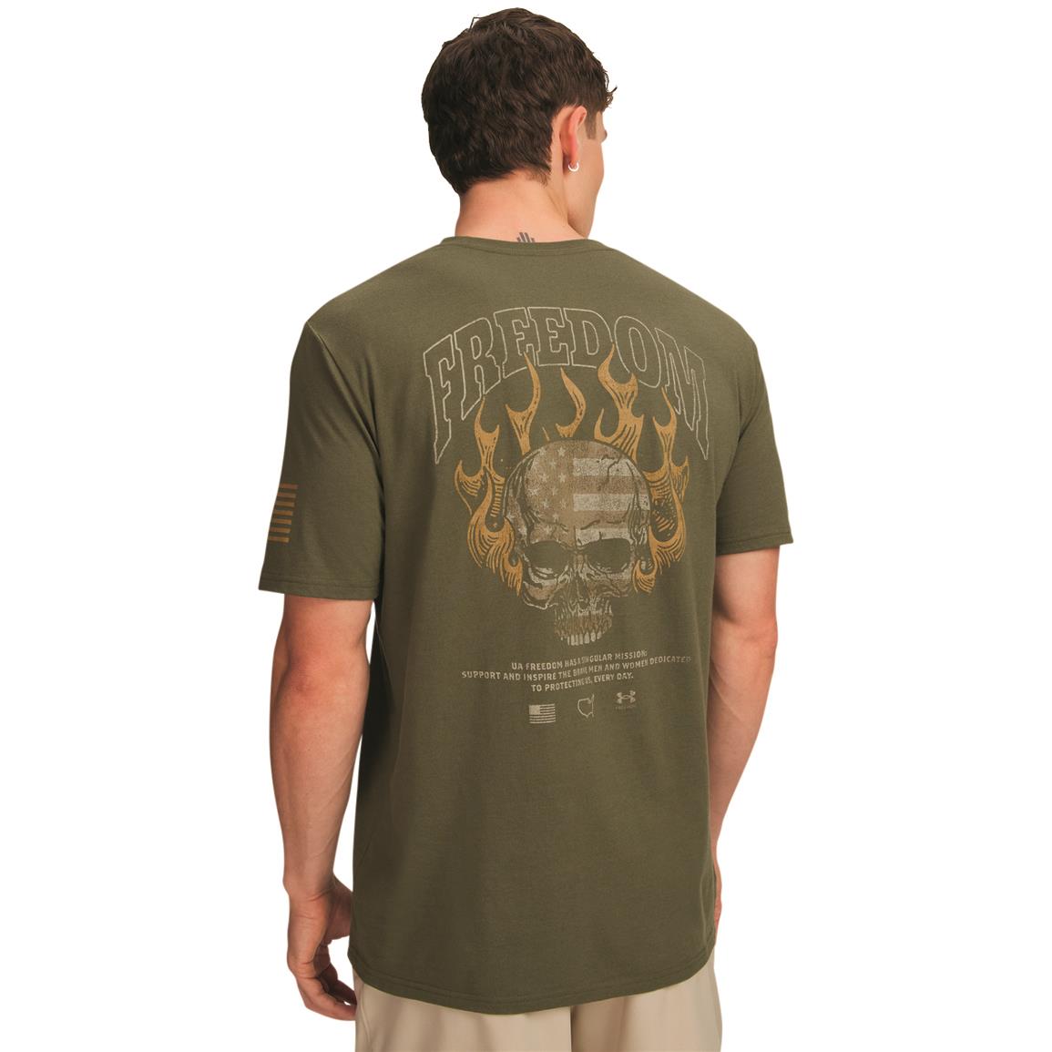 Under Armour Men's Freedom Fire Skull Graphic T-Shirt, Large, Marine Od Green/Marine Od Green