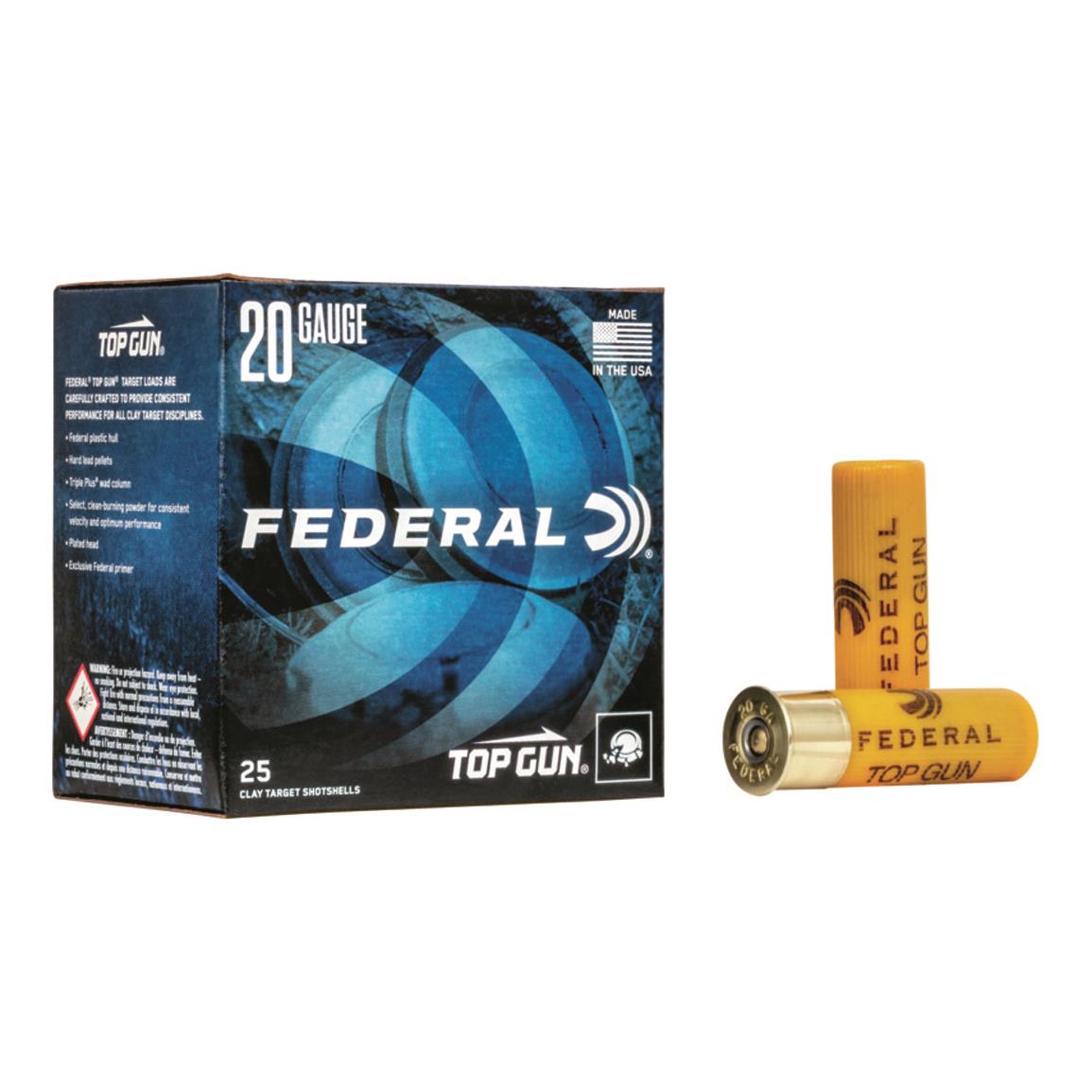 Federal, Top Gun Target, 20 Gauge, 2 3/4", 7/8 oz. Shotshells, 25 Rounds