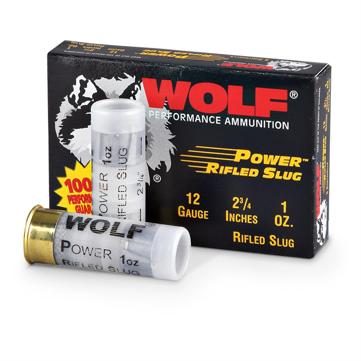 Wolf Power Rifled Slug, 2 3/4&quot; 12 Gauge, 1 oz. Slug,, 250 Rounds 