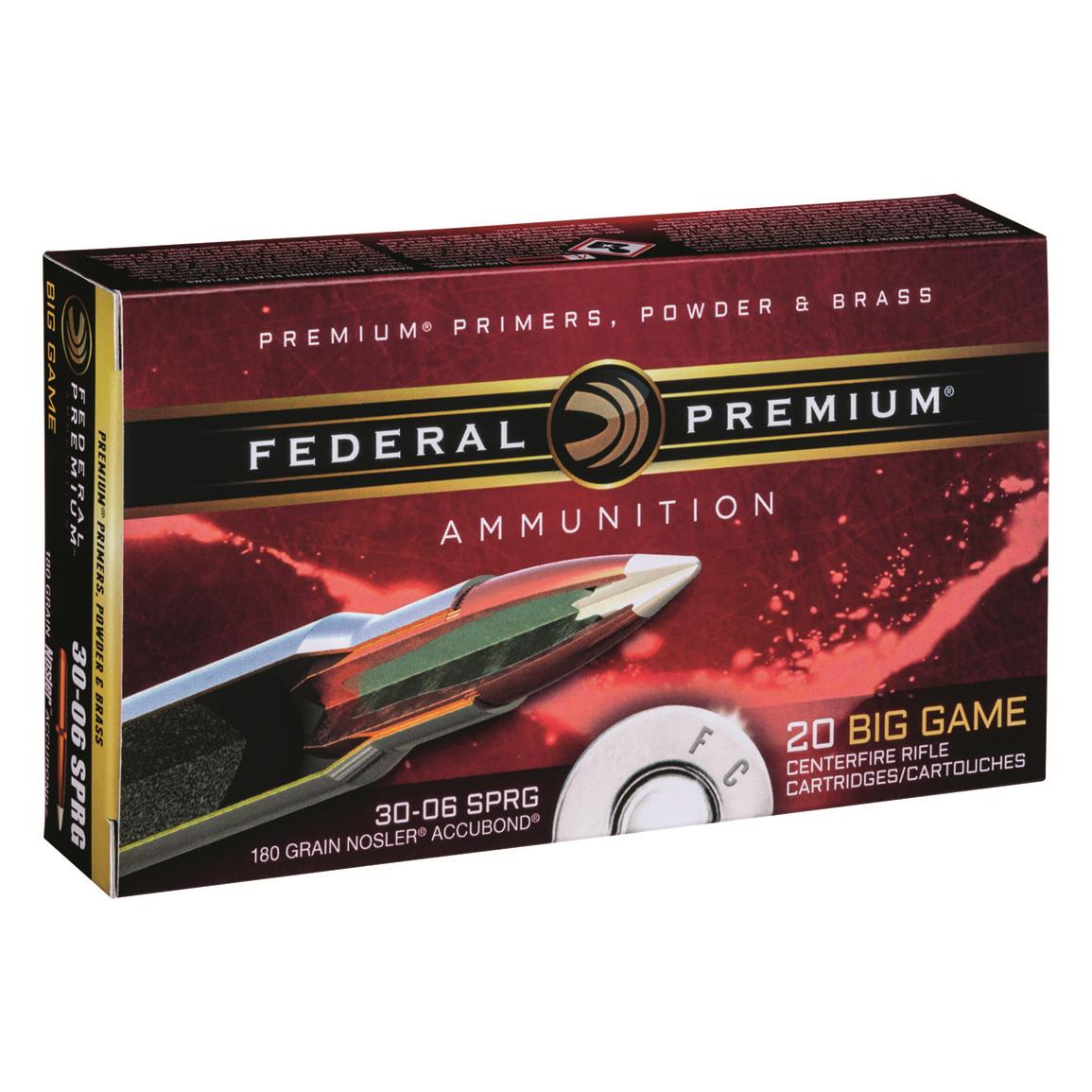 Federal Premium Vital-Shok, .30-06 Springfield, Nosler AccuBond Polymer Tipped, 180 Grain, 20 rounds