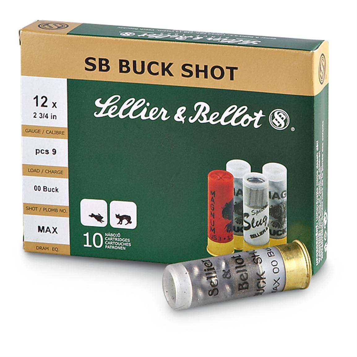 Sellier & Bellot Buckshot, 2 3/4" 12 Gauge, 00 Buckshot, 9 Pellets, 10 Rounds
