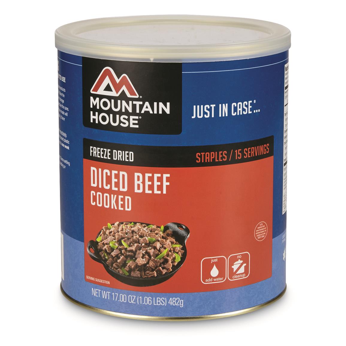 Mountain House Emergency Food Freeze-Dried Diced Beef, 15 Servings