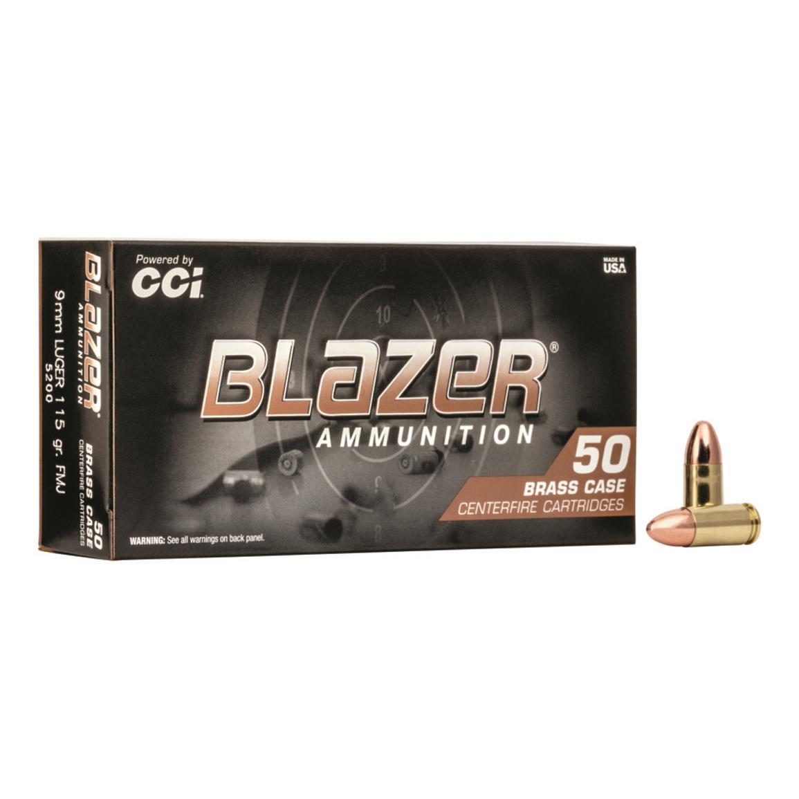 CCI Blazer Brass 9mm FMJ RN 115 Grain 50 Rounds 92639 9mm Ammo 
