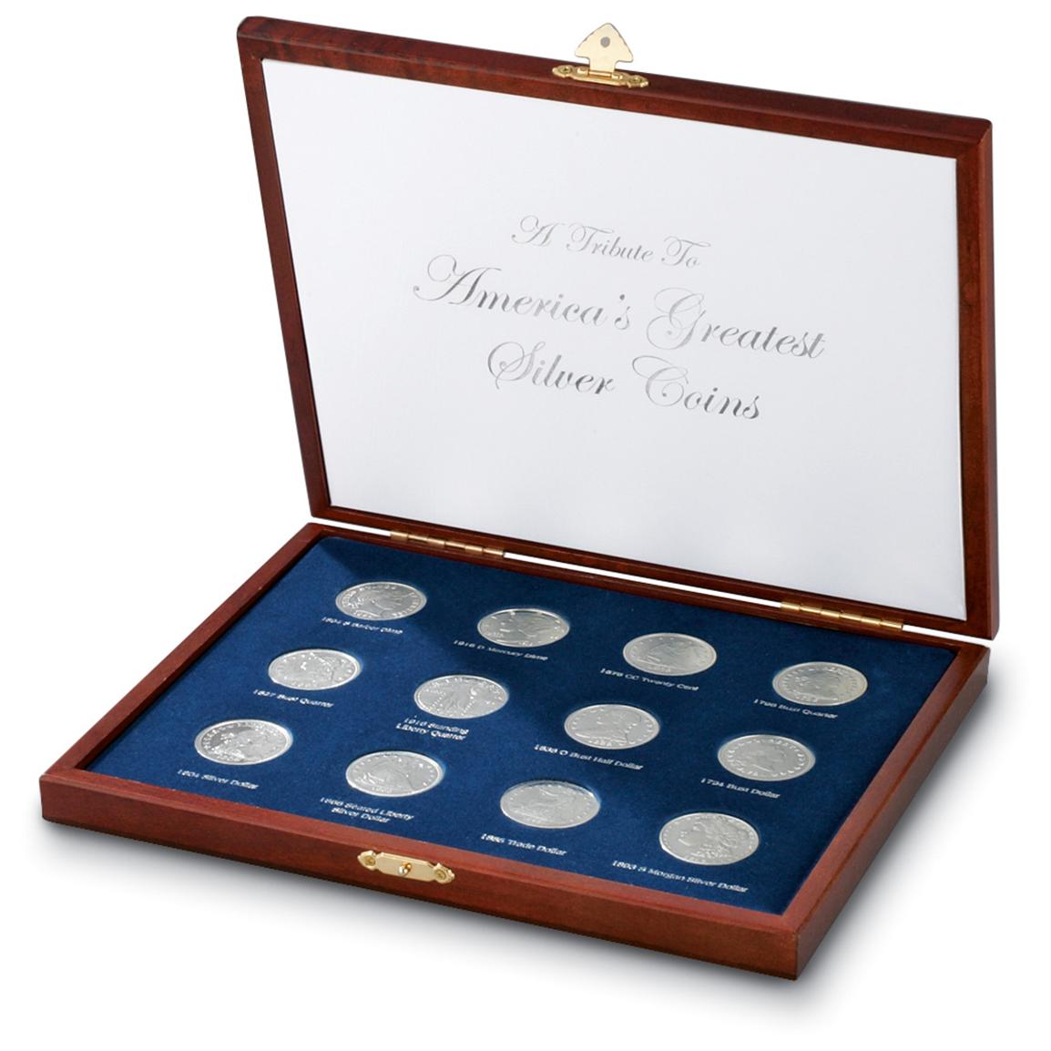 Details about   Tribute To America’s Greatest  silver coins set 12 silver plated coins In Box 