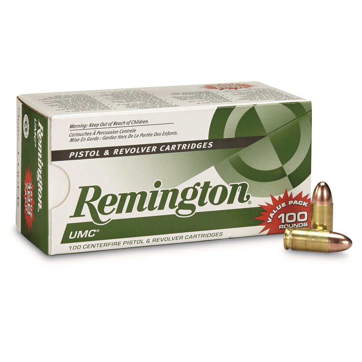 Remington UMC, 9mm, FMJ, 115 Grain, 100 Rounds - 95060, 9mm Ammo at Sport.....
