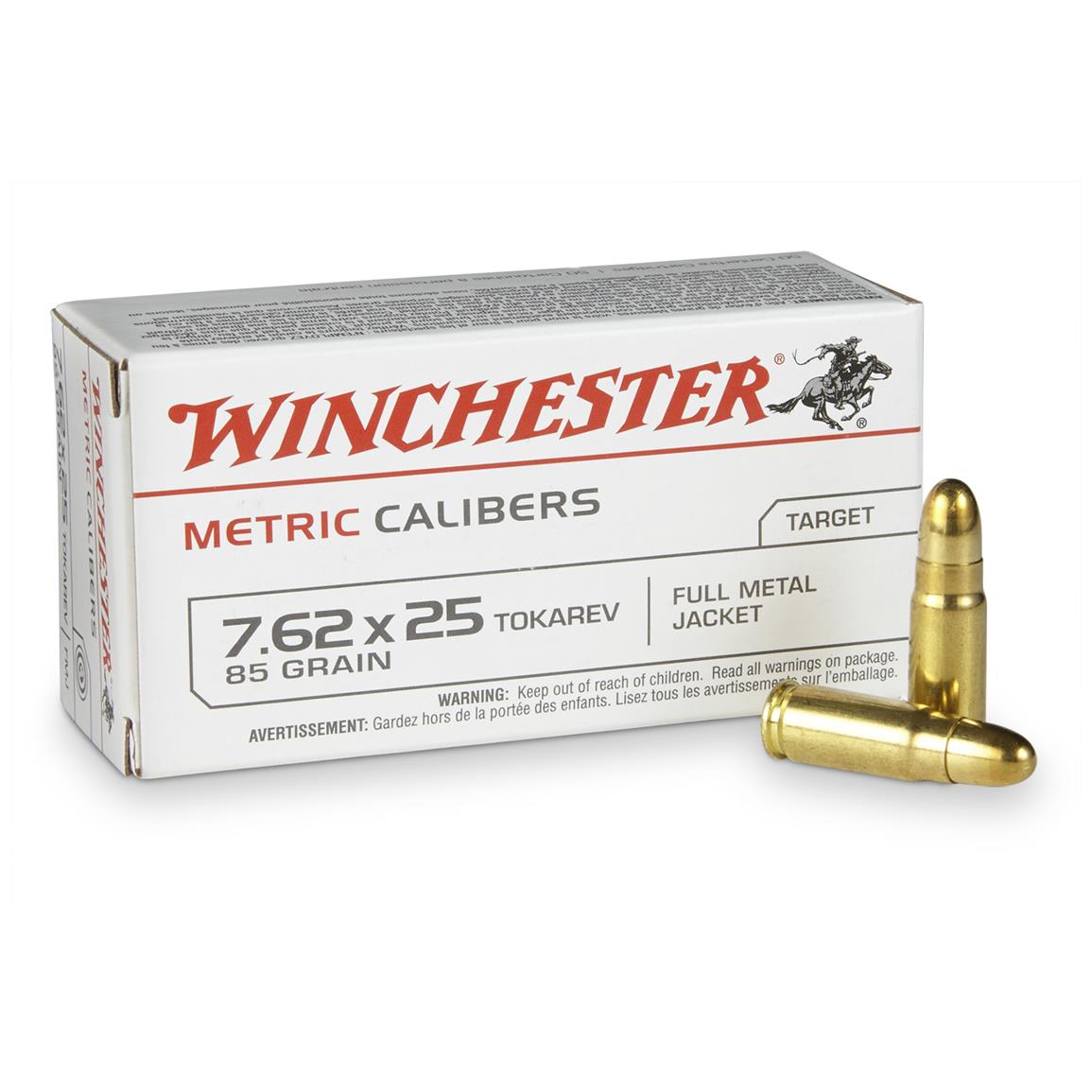 Winchester White Box, 7.62x25mm Tokarev, FMJ, 85 Grain, 50 Rounds ...