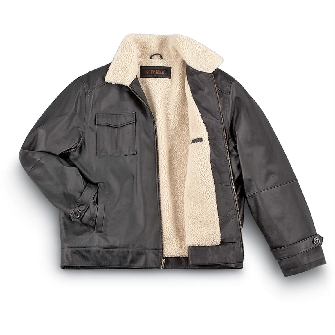 Guide Gear® Leather Sherpa-style Lined Jacket - 95283, at Sportsman's Guide