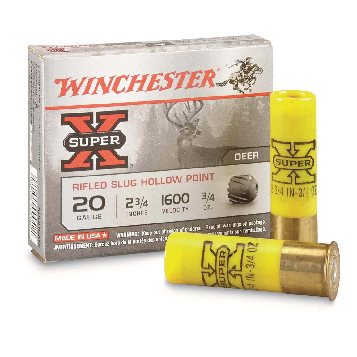 Winchester Super-X, 20 Gauge, 2 3/4&quot;, 3/4 oz., Rifle Slugs, 5 Rounds