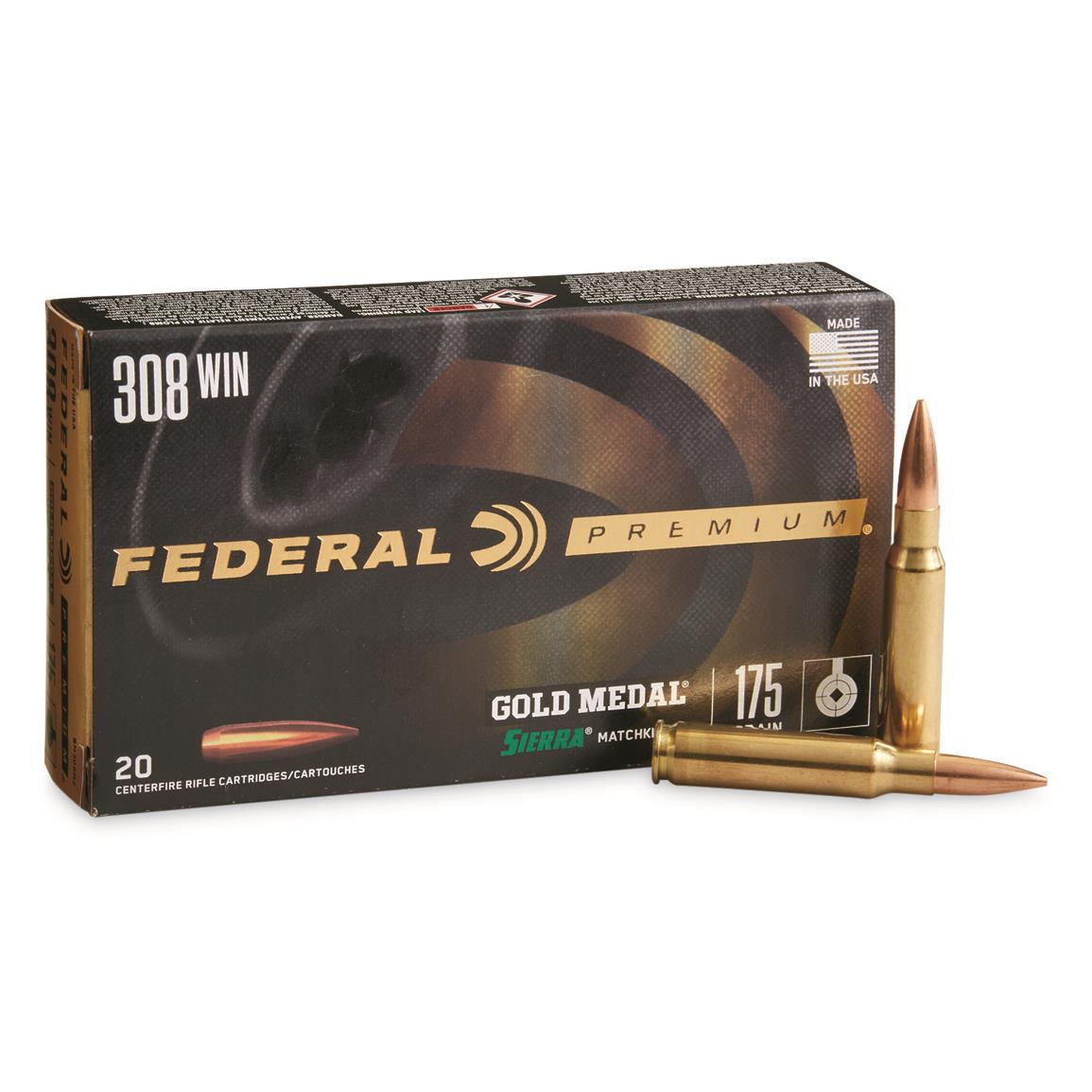 Federal Premium Gold Medal .308 Win., Sierra MatchKing BTHP, 175 Grain, 20 Rounds