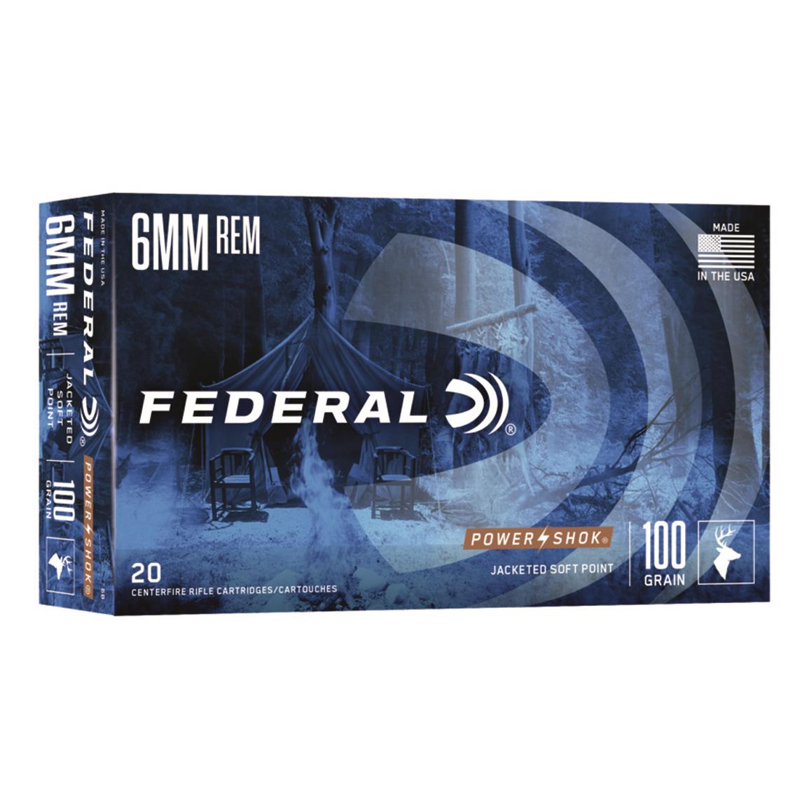 Federal Power-Shok, 6mm Remington, SP, 100 Grain, 20 rounds