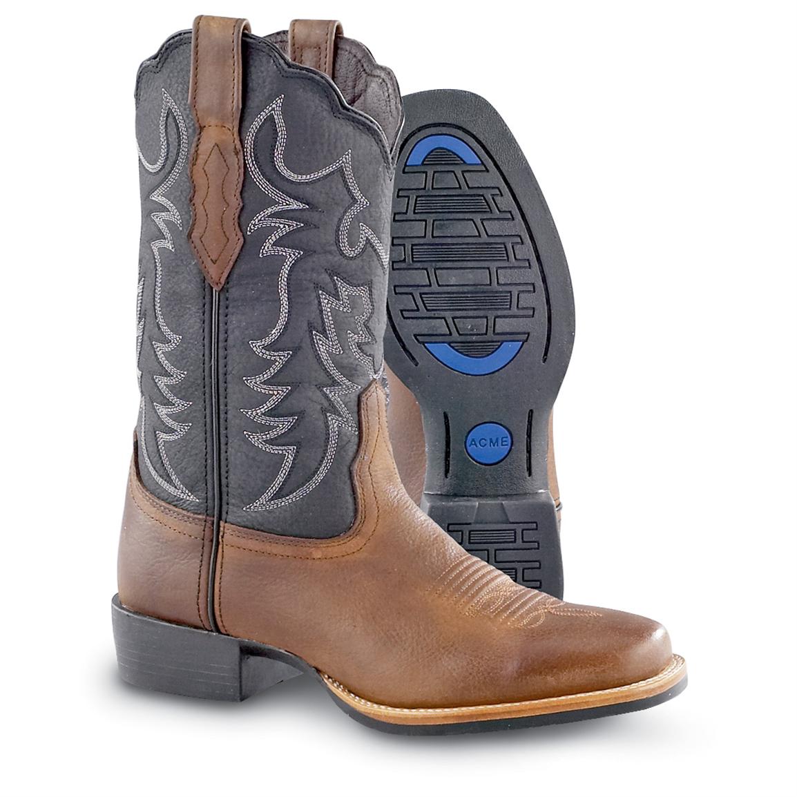 Men's Acme® Comanche Western Boots, Black / Rust - 98630, Cowboy ...