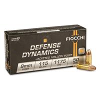 Fiocchi Defense Dynamics, 9mm, JHP, 115 Grain, 50 Rounds - 105196, 9mm ...