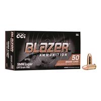 CCI Blazer Brass, 9mm, FMJ-RN, 124 Grain, 50 Rounds