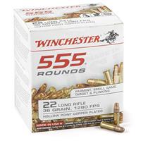 555 rounds Winchester USA White Box .22LR 36 Grain HPCP Ammo