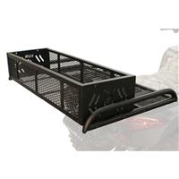 The convertible welded basket can be used with the rear rack extension in either the dropped or raised position