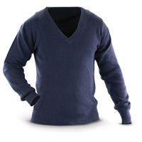 New Italian Military-issue Virgin Wool V-neck Sweater, Navy Blue