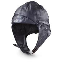 German Military-style Leather Aviator Helmet, Black