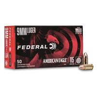 Federal American Eagle, 9mm, FMJ, 115 Grain, 50 Rounds