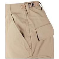 Six-pocket design: two button-flap cargo pockets, two button-flap rear pockets, and two hand pockets